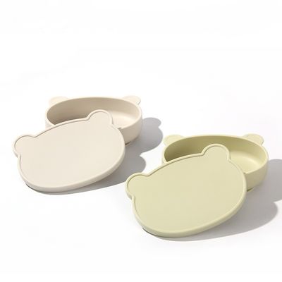 piastrina supplementare dell'alimento della ciotola del bambino del silicone 50K con la ciotola resistente della caduta dei bambini del fumetto dell'orso del coperchio