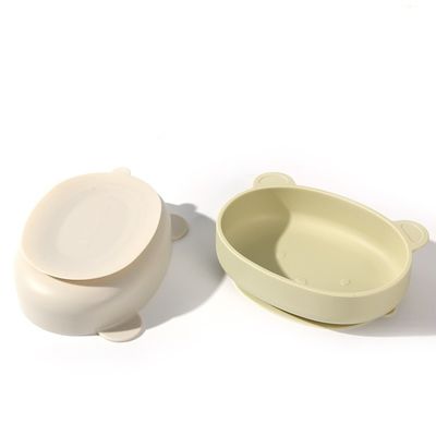piastrina supplementare dell'alimento della ciotola del bambino del silicone 50K con la ciotola resistente della caduta dei bambini del fumetto dell'orso del coperchio