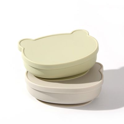 piastrina supplementare dell'alimento della ciotola del bambino del silicone 50K con la ciotola resistente della caduta dei bambini del fumetto dell'orso del coperchio